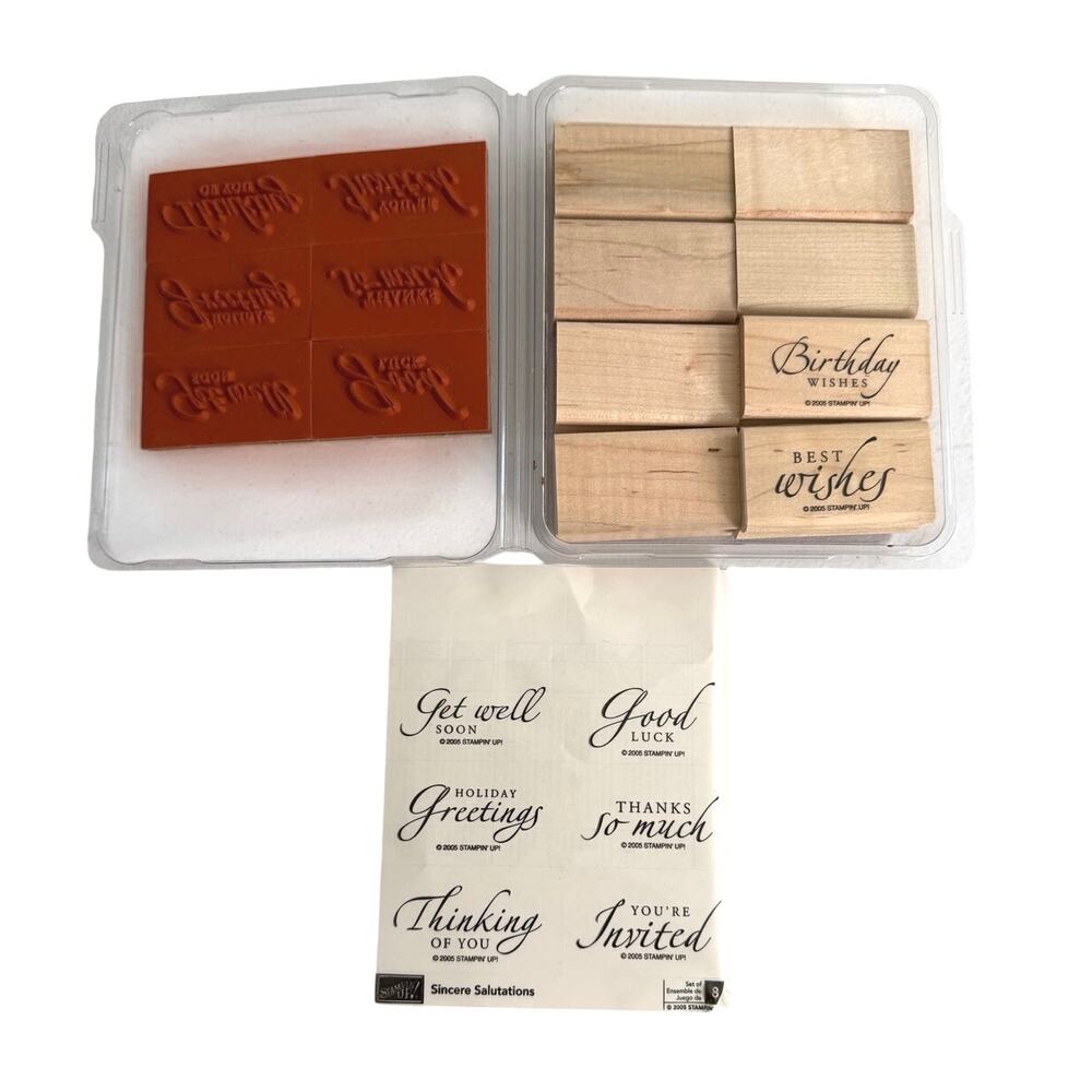 Stampin’ up set of 8 wooden stamps sincere salutations